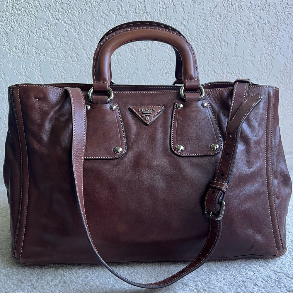 Prada Leather Tote Purse -Nocciolo Soft Calfskin